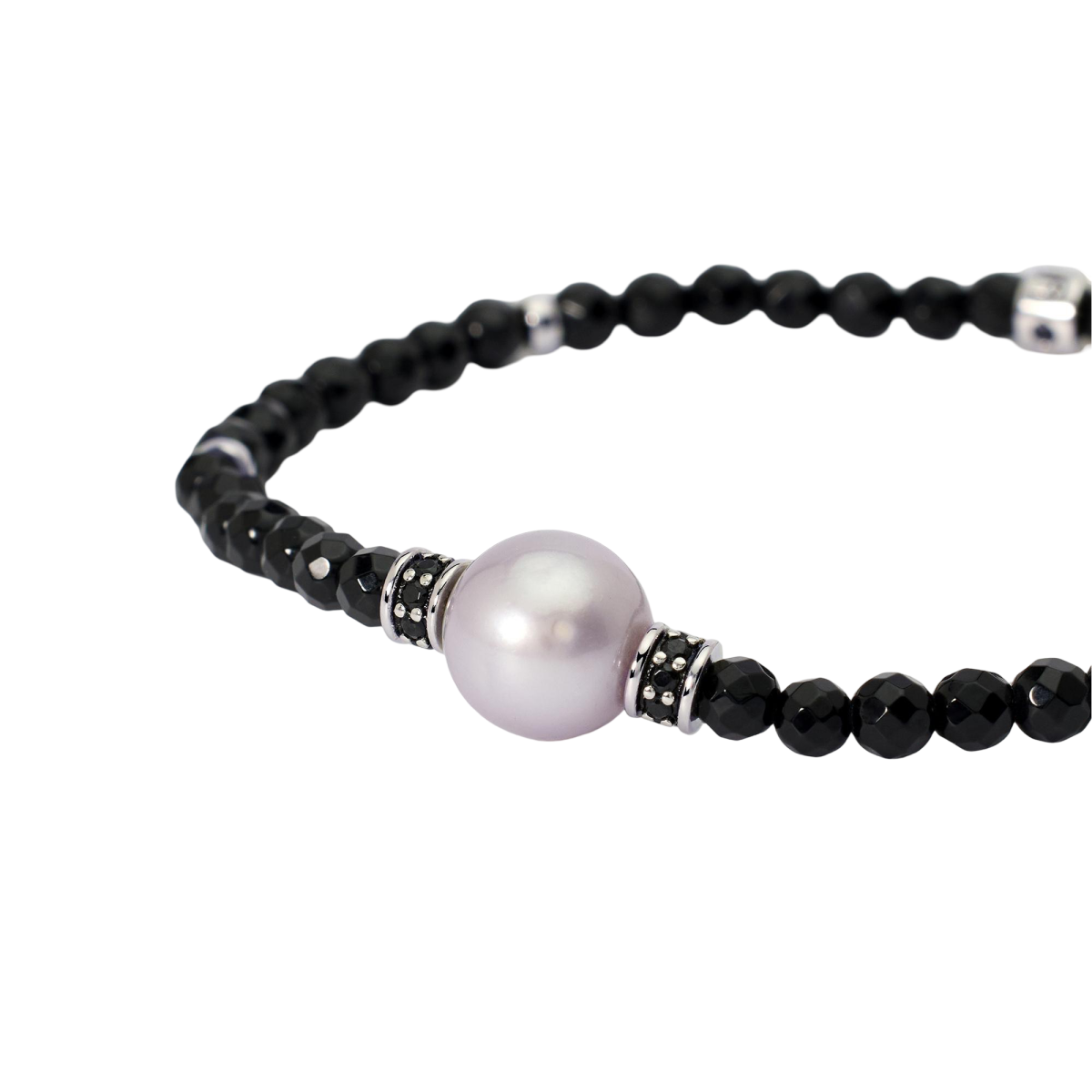 PULSERA MABINA PLATA ÁGATA NEGRA Y PERLA GRIS - 533717